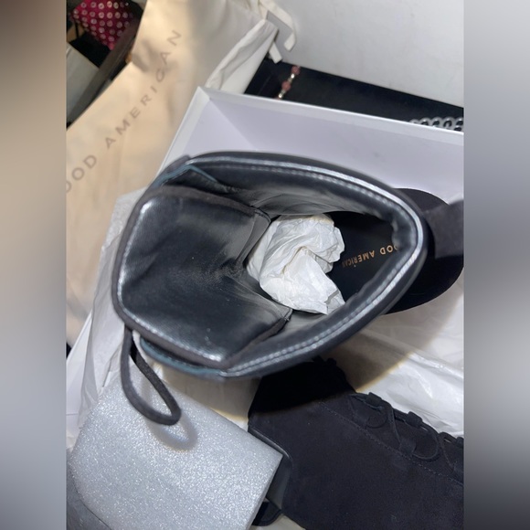 Good American Scandal Lace Up Stilleto Booties Stone BNWB Womens Size 9 Blk/Gold - Picture 16 of 16